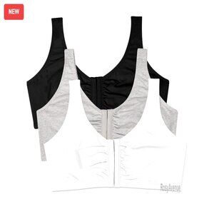 Front Closure Cotton Sports Bra Multi-Pack Wire-Free Built-Up Straps